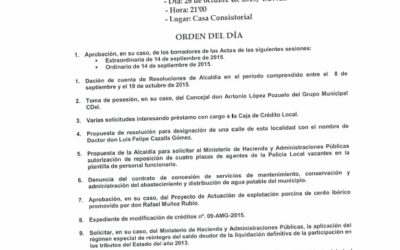Orden del Día del Pleno de Octubre