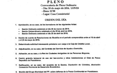 Orden del día del Pleno del mes de Mayo