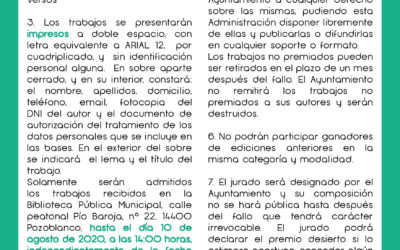 El Ayuntamiento convoca los premios literarios de Pozoblanco 2020