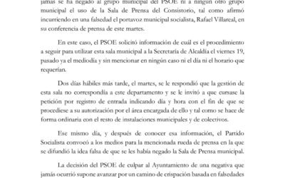 Comunicado sobre el uso de la Sala de Prensa municipal