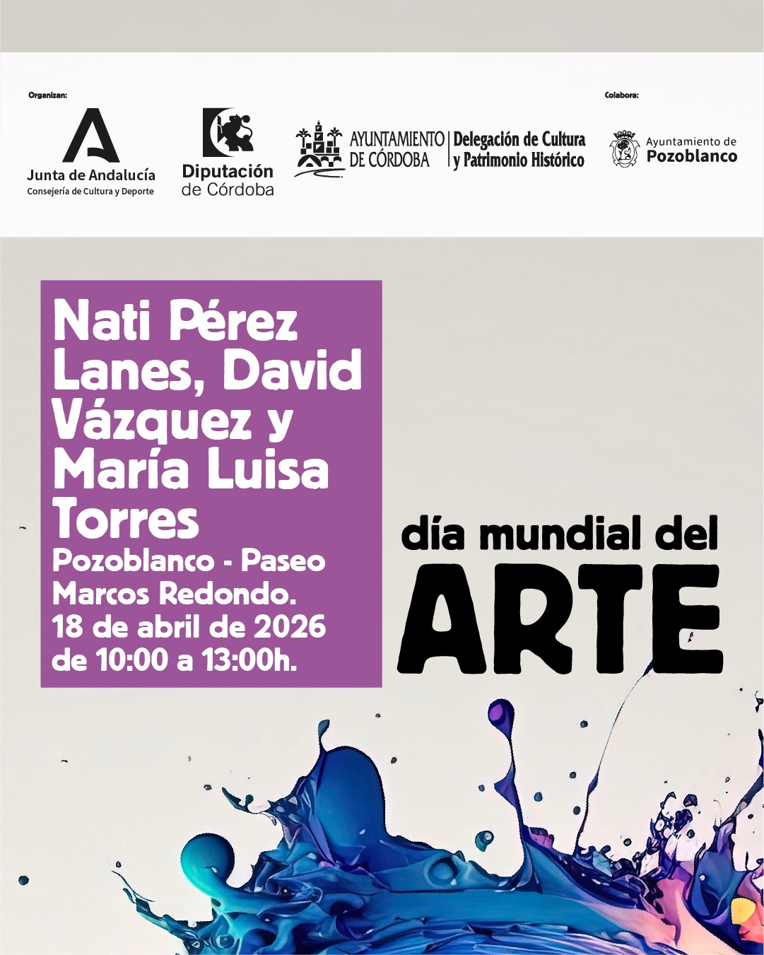 Pozoblanco celebra por tercer año consecutivo el Día Mundial del Arte con una exhibición creativa en el Paseo Marcos Redondo
